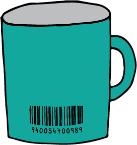 A mug with a barcode.