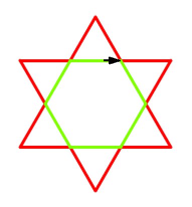 A hexagon inside a star.