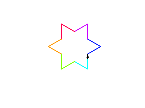 A 6 pointed star with no lines crossing.
