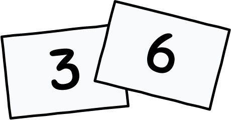 Two pieces of paper with single digit numbers printed on them.