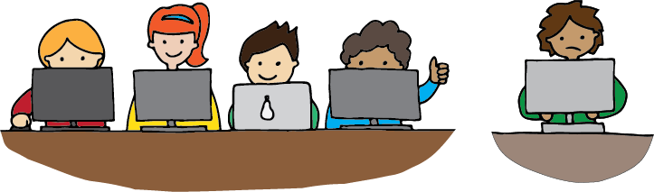 Bild mehrerer Menschen, die an ihren Computern arbeiten, im Vergleich zu einer Einzelperson an einem Computer.